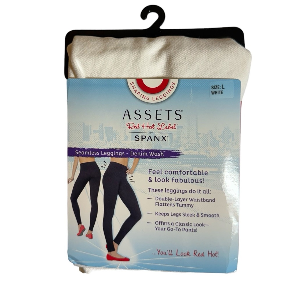 Spanx Assets Red Hot Label Seamless‎ Leggings Denim Wash White Size Large NWT